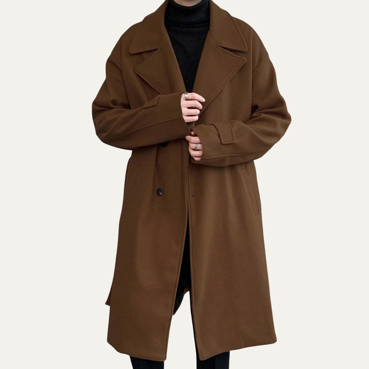 The Woolwich Men’s Smart Camel Wrap Wool Coat with Belt