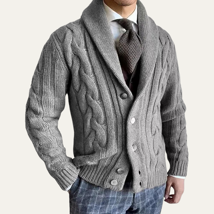The Verona Men’s Warm Button Up Cable Knit Shawl Collar Cardigan