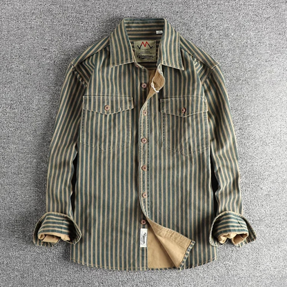 The Stratford Hill Men’s Retro Casual Button Up Striped Shirt