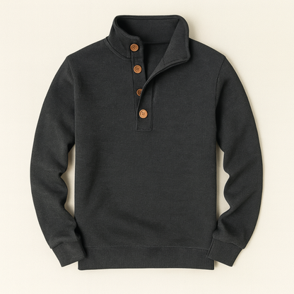 The Waldorf Men’s Gray Luxury Button Neck Knit Sweater