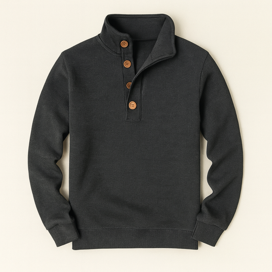 The Waldorf Men’s Gray Luxury Button Neck Knit Sweater