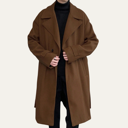 The Woolwich Men’s Smart Camel Wrap Wool Coat with Belt