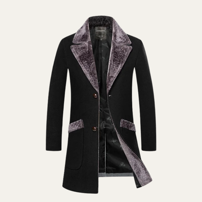 The Pinebrook Men’s Winter Slim Fit Long Jacket with Fur Lapel