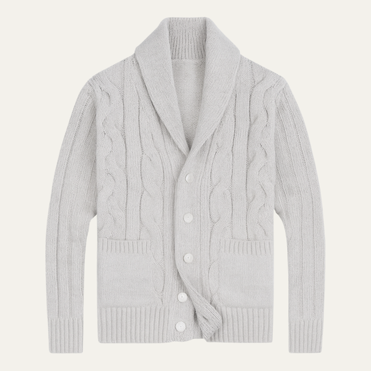 The Verona Men’s Warm Button Up Cable Knit Shawl Collar Cardigan