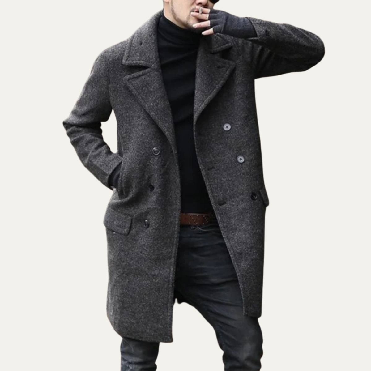 The Ancona Men’s Double Breasted Wool Trench Coat with Pockets