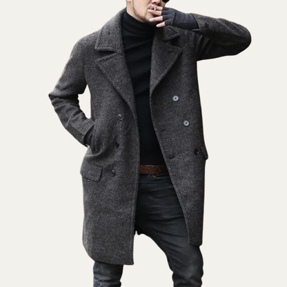 The Ancona Men’s Double Breasted Wool Trench Coat with Pockets
