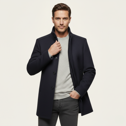 The Aldeburgh Men's Wool Blend Button Up Coat with Warm Lining