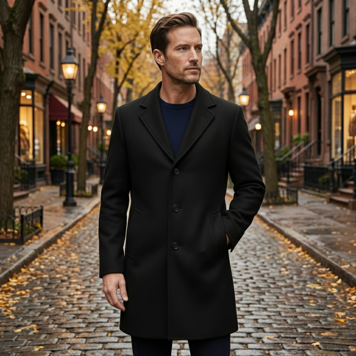 The Wilshire Men's Long Double Breasted Wool Blend Smart Overcoat