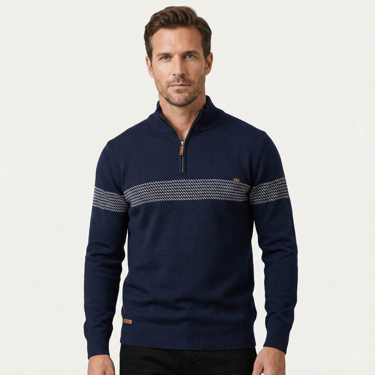 The Brookshire Men’s Casual Half Zip Knit Sweater with Stand Collar