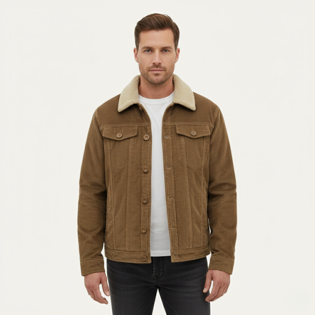 The Ponsacco Men’s Corduroy Fleece Lined Winter Jacket with Sherpa Collar