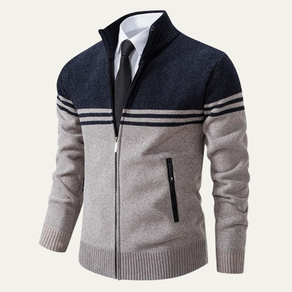 The Genova Men's Striped Thick Fleece Lined Knit Sweater Jacket