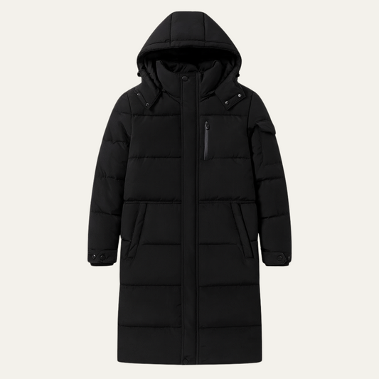 The Woking Men’s Thermal Longline Black Puffer Coat with Hood