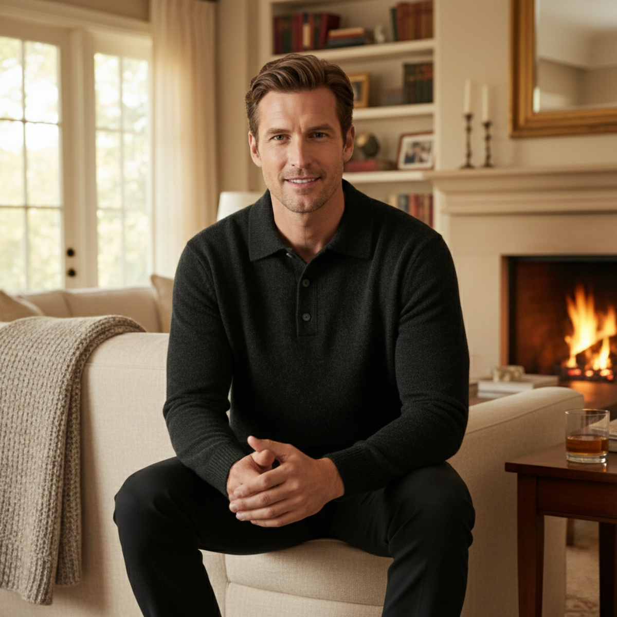 The Cedarfield Men's Trendy Soft Knit Polo Cashmere Sweater