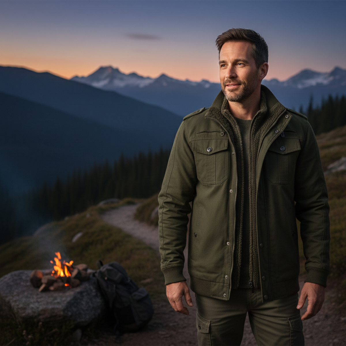 The Macerata Men’s Thermal Military Style Zip-Up Fleece Lined Jacket