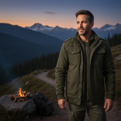 The Macerata Men’s Thermal Military Style Zip-Up Fleece Lined Jacket