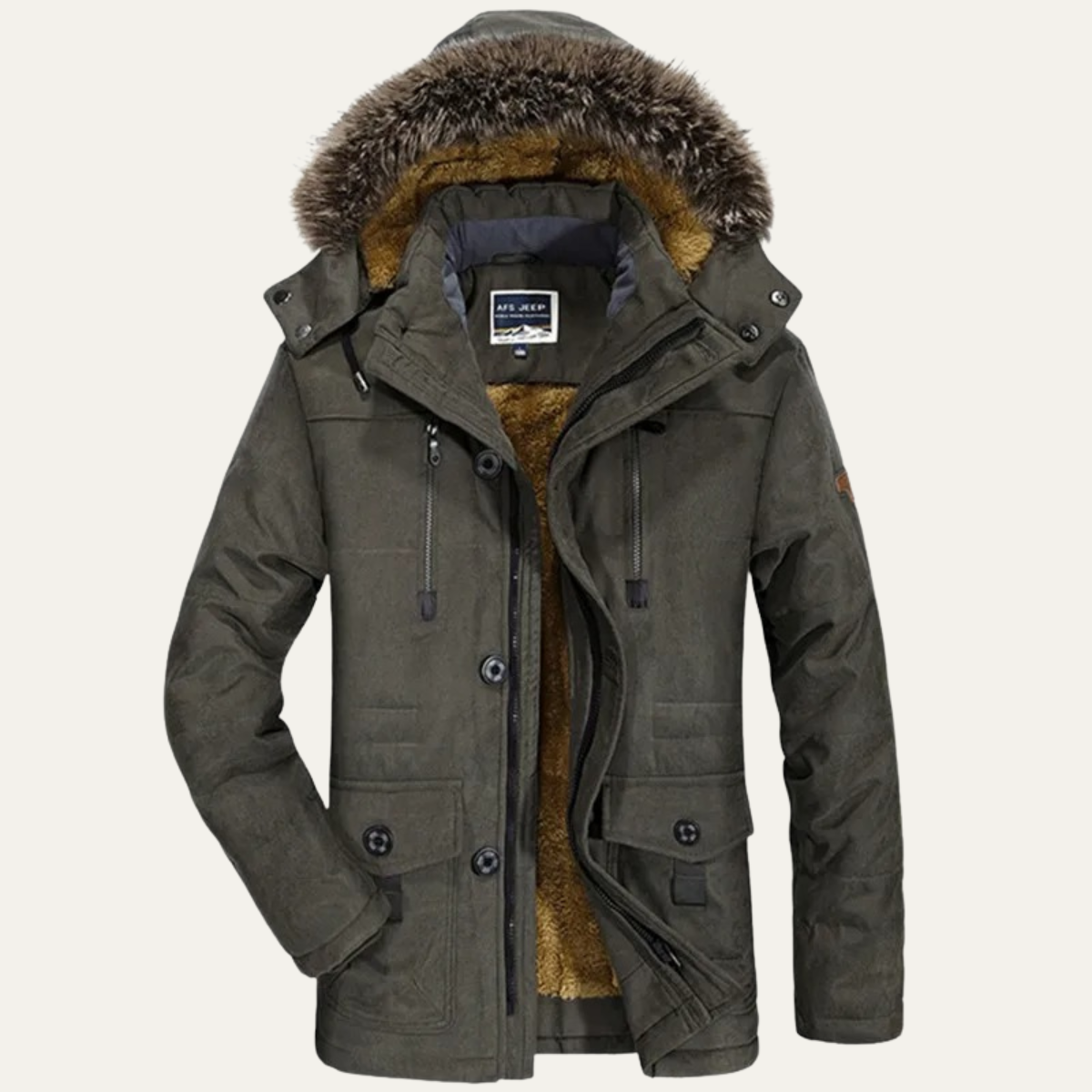 The Olbia Men's Warm Hooded Fur Jacket with Multi Pockets