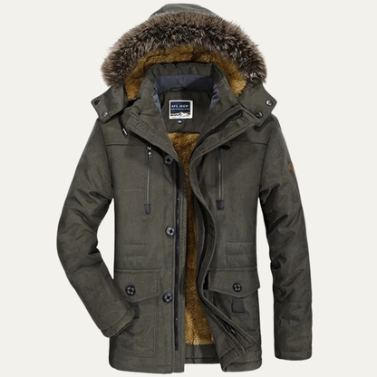The Olbia Men's Warm Hooded Fur Jacket with Multi Pockets