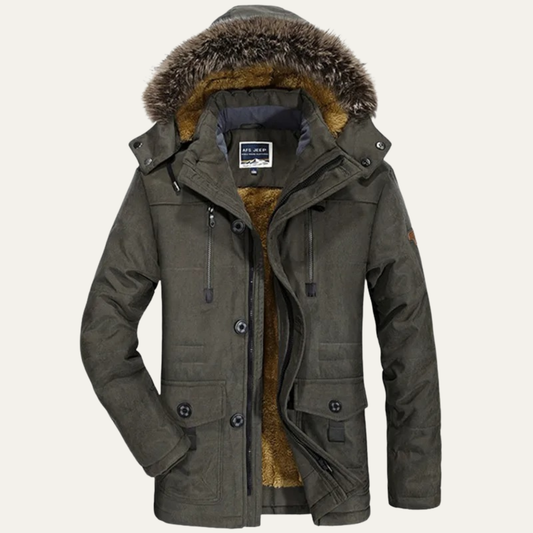 The Olbia Men's Warm Hooded Fur Jacket with Multi Pockets