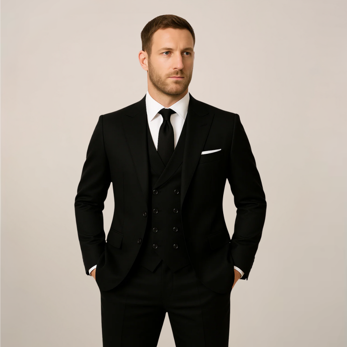 Men's Three-Piece Dinner Suit - Stylish Contrast Lapel