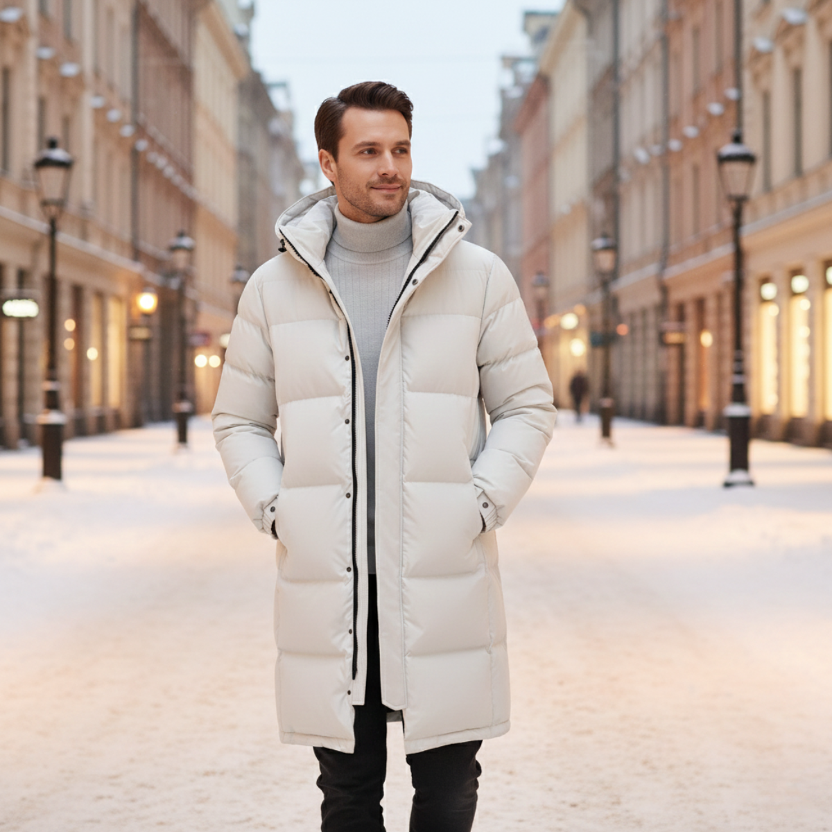 The Westminster Men’s Hooded Longline Black Puffer Coat