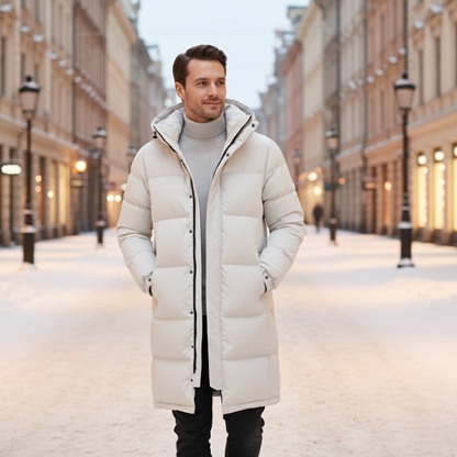 The Westminster Men’s Hooded Longline Black Puffer Coat