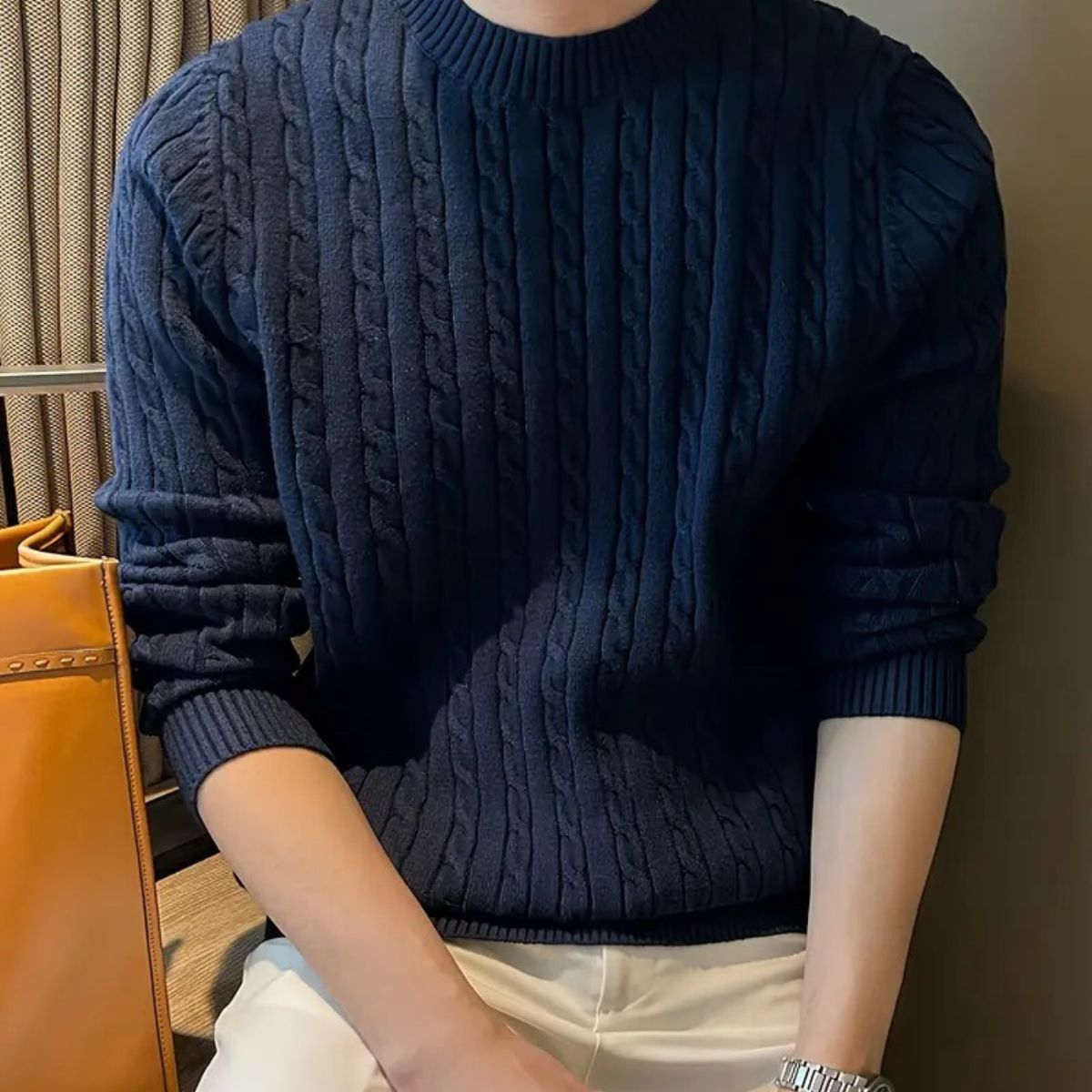 The Versailles Cashmere Merino Wool Knit Sweater for Men - Navy Blue