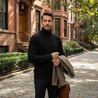 The Manchester Men's Wool Ribbed Turtleneck Knit Sweater