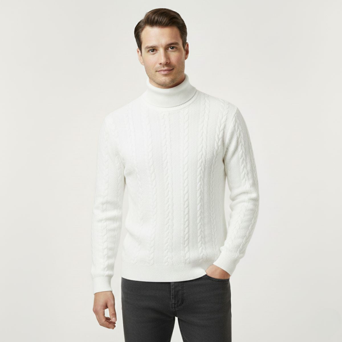 The Paestum Men’s Warm Ribbed Cable Knit Turtleneck Sweater