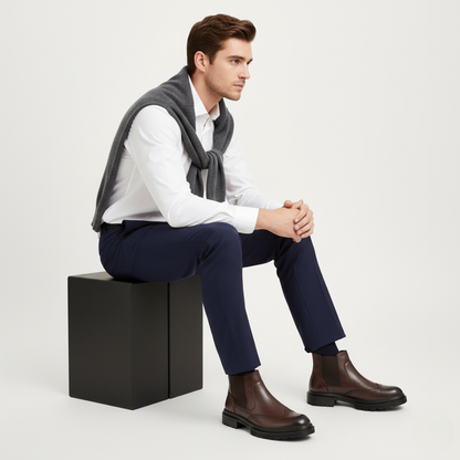 The Eastbourne Men's Smart Brogue Leather Chelsea Boots