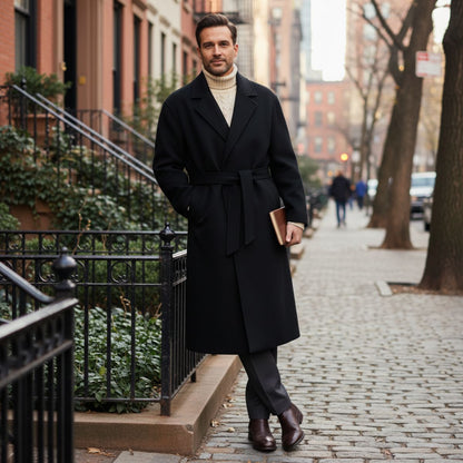 The Whitechapel Men's Elegant Camel Wrap Wool Coat with Belt