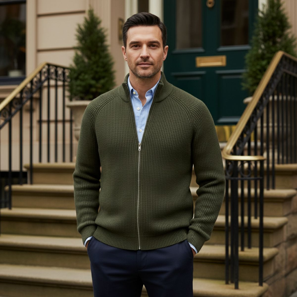The Richmend Men’s Elegant Merino Wool Zip Up Cardigan