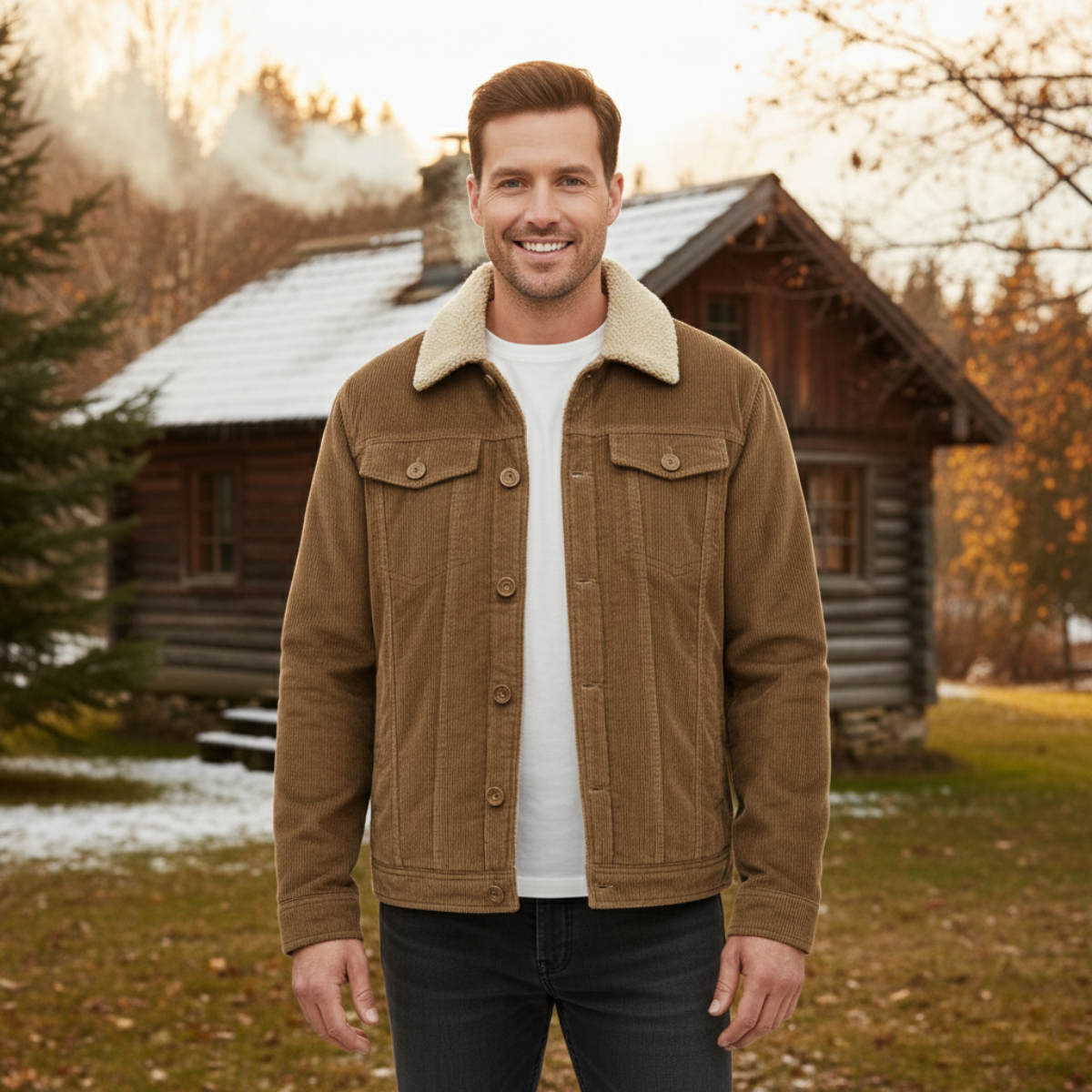 The Ponsacco Men’s Corduroy Fleece Lined Winter Jacket with Sherpa Collar