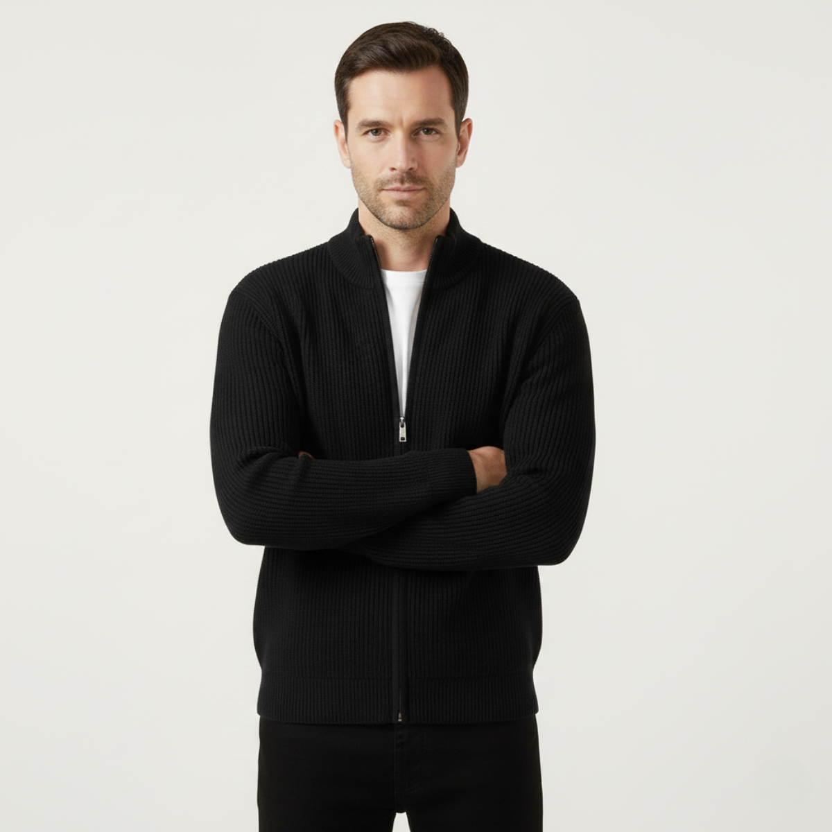 The Lothian Men's Trendy Collar Stand Knit Zip Cardigan Sweater