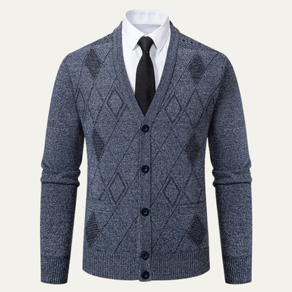 The Brightwood Men’s Winter Fleece Knit Plaid V Neck Cardigan
