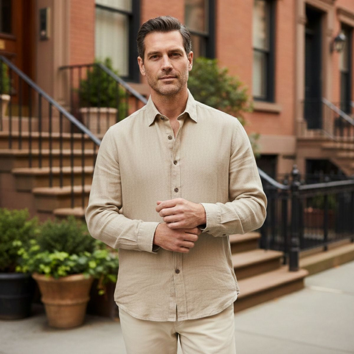 The Zurich Vintage Long Sleeve Linen Shirt for Men