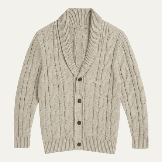 The Abbadia Men’s Cozy Cable Geometric Pattern Knit Cardigan