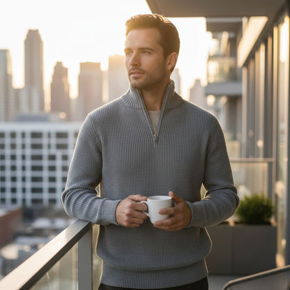 The Edinburgh Men’s Quarter Zip Ribbed Knit Casual Sweater