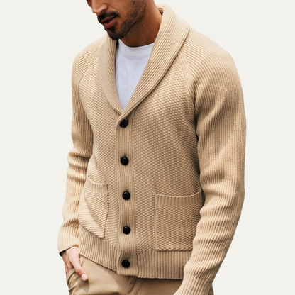 The Normandy Men’s Shawl Collar Knit Cardigan with Front Pockets