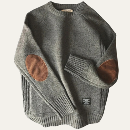 The Porta Romana Men's Knitted Crew Neck Sweater with Elbow Patches