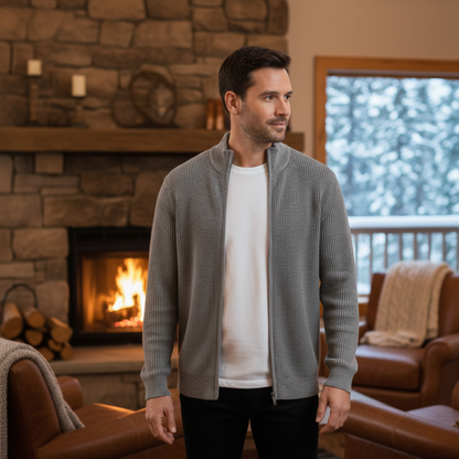 The Lothian Men's Trendy Collar Stand Knit Zip Cardigan Sweater