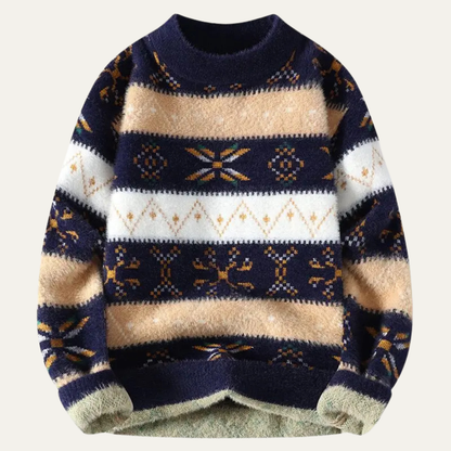 The Preston Men’s Fleece Crewneck Knit Sweater with Nordic Pattern
