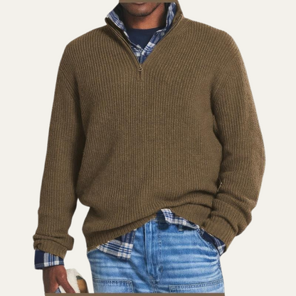 The Brighton Men's Merino Wool Sweater - Half Zip Knitted Pullover