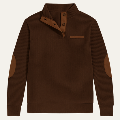 The Glencrest Men’s Vintage Corduroy Button Neck Sweater with Patch Details