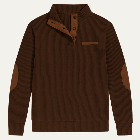 The Glencrest Men’s Vintage Corduroy Button Neck Sweater with Patch Details