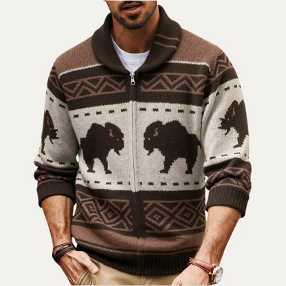 The St Andrews Men's Retro Buffalo Print Winter Cardigan