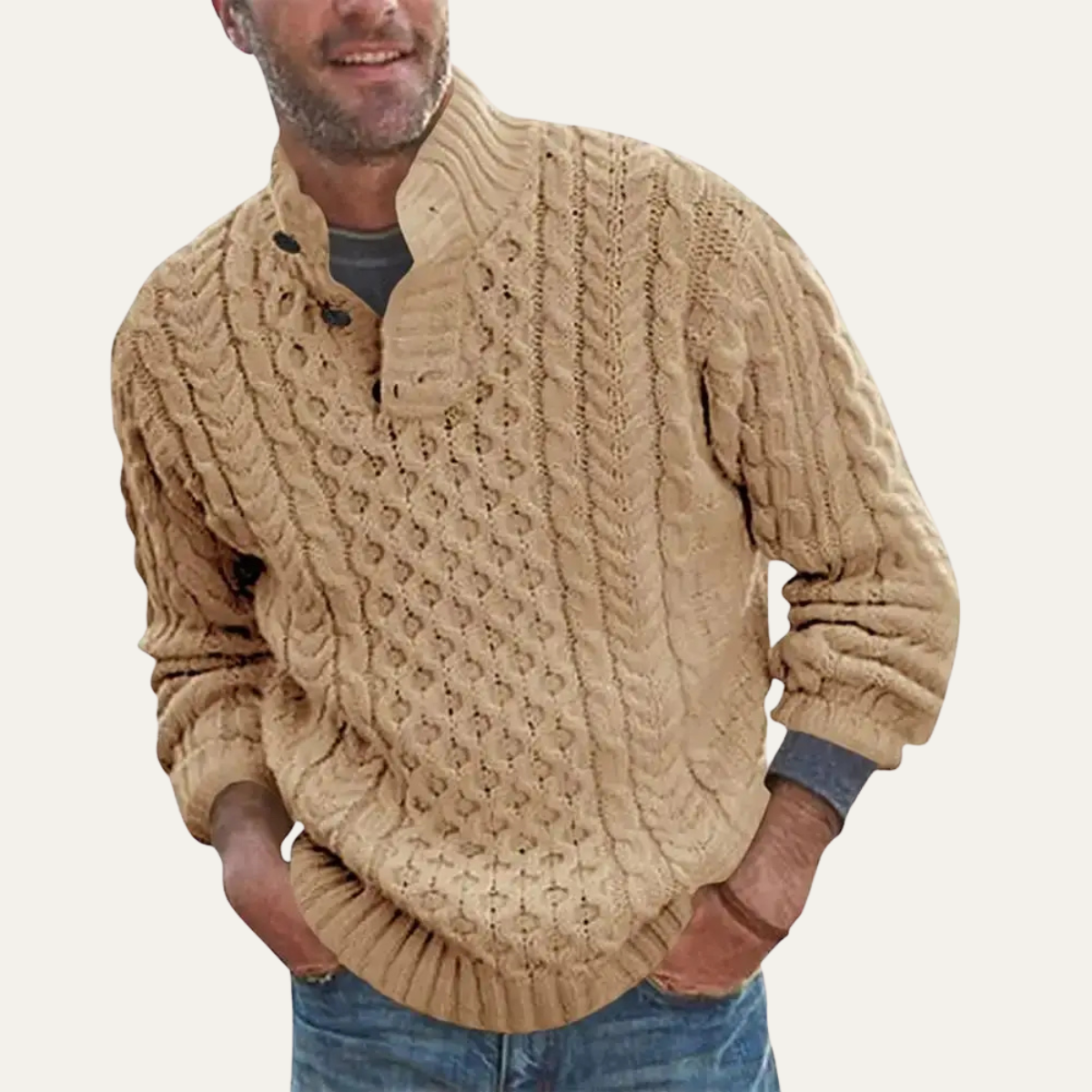 The Brighton Men’s Chunky Button Neck Knit Cable Sweater