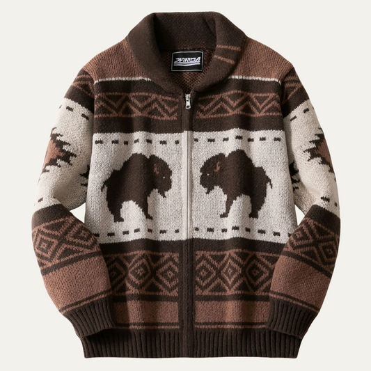The St Andrews Men's Retro Buffalo Print Winter Cardigan