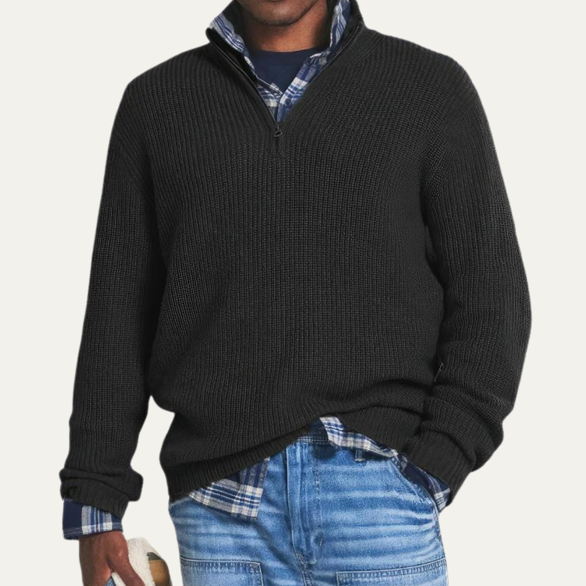 The Brighton Men's Merino Wool Sweater - Half Zip Knitted Pullover