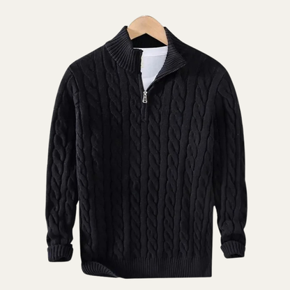 The Stratford Men’s Warm Quarter Zip Knit Cable Sweater