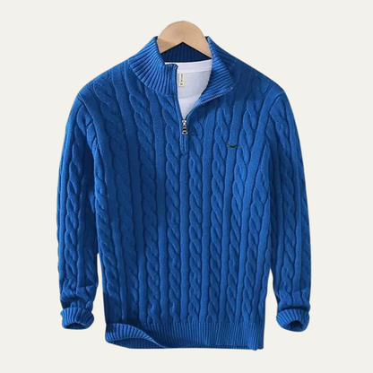 The Stratford Men’s Warm Quarter Zip Knit Cable Sweater